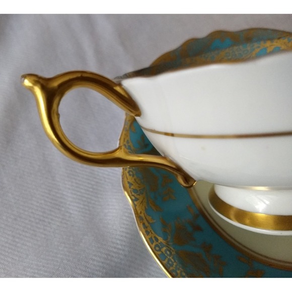 Paragon Teacup Saucer Bluebell Medallion Heavy Gold Gilt Double Warrant Vtg 40s - Picture 12 of 16